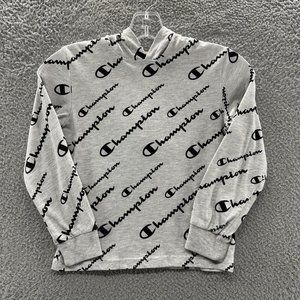 Champion T-Shirt Boys Size 6 Gray Graphic All Over Logo Hooded T-Shirt Boys 6